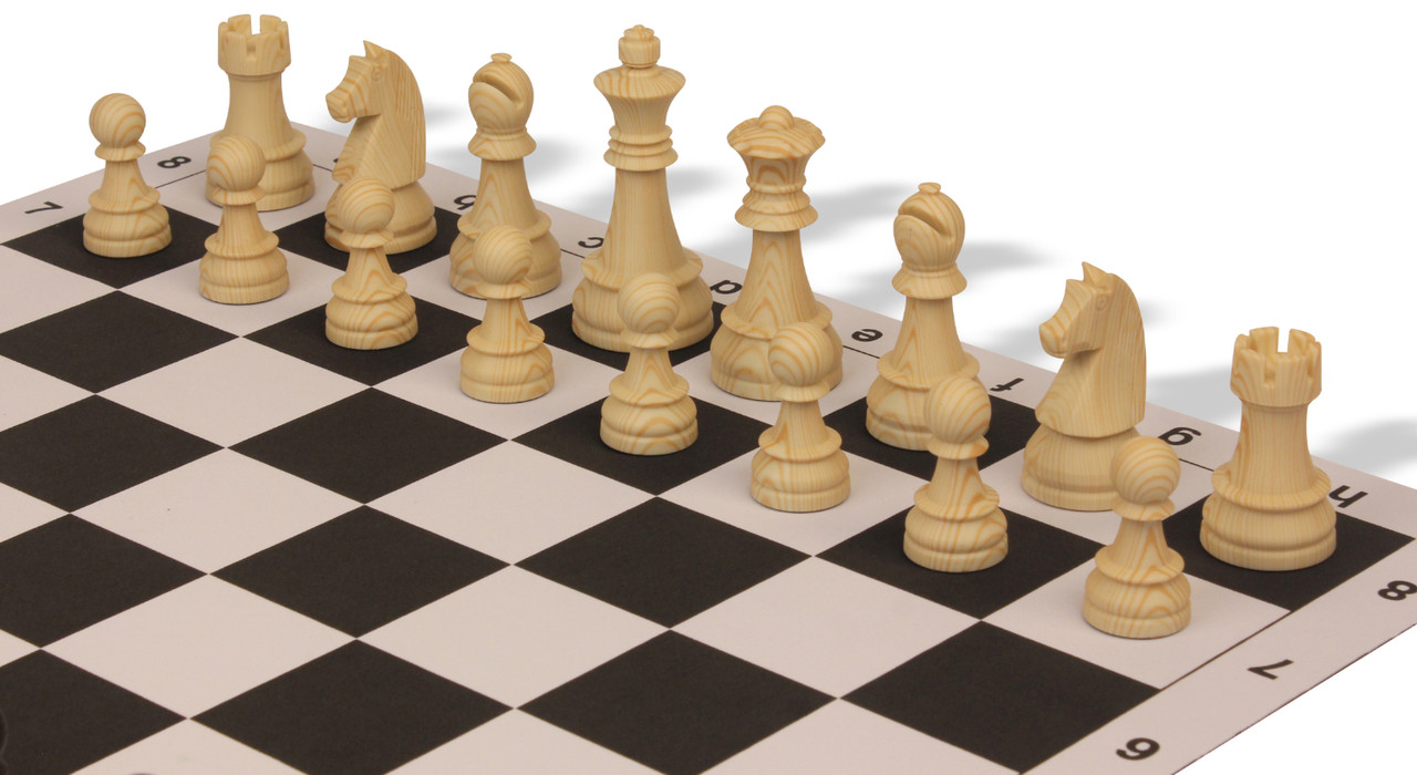 German Knight Plastic Chess Set Brown & Natural Wood Grain Pieces - 3.9  King