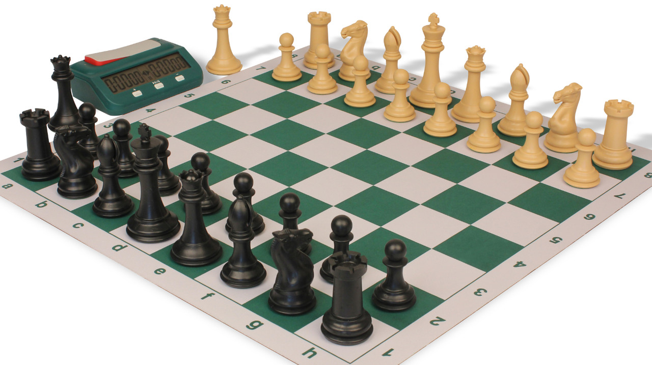 Professional Deluxe Carry-All Plastic Chess Set Black & Camel