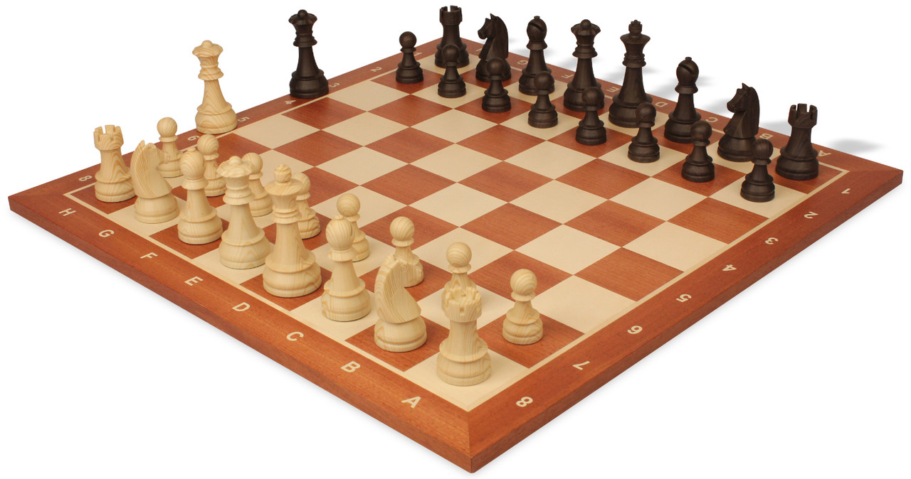 German Knight Plastic Chess Set Brown & Natural Wood Grain Pieces - 3.9  King - The Chess Store