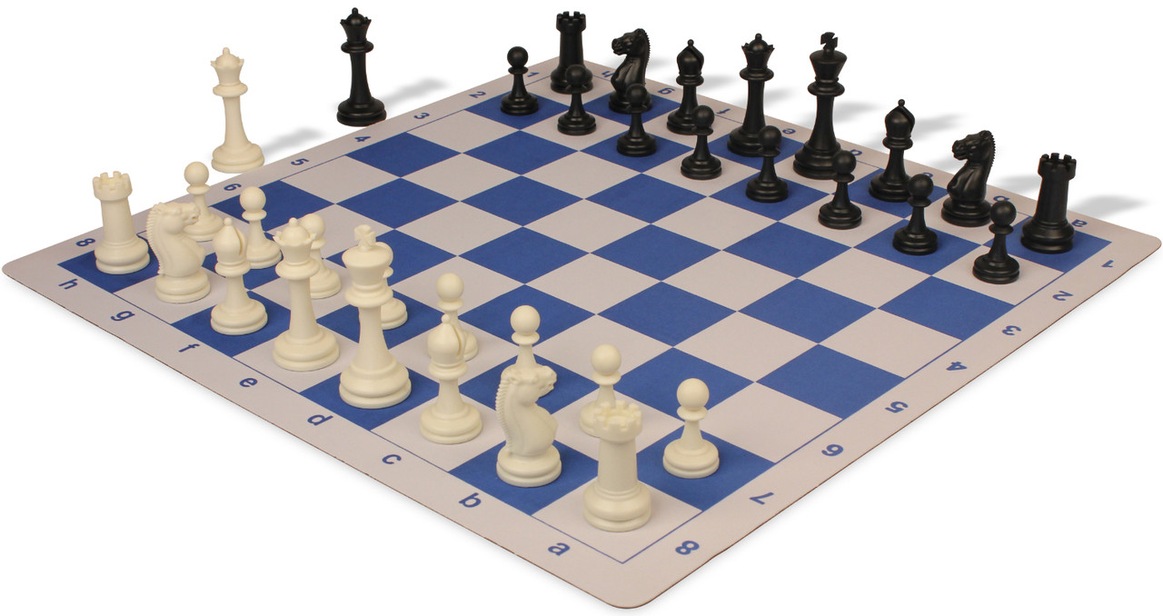 Analysis-Size Plastic Chess Set Black & Ivory Pieces with Black Roll-up  Chess Board