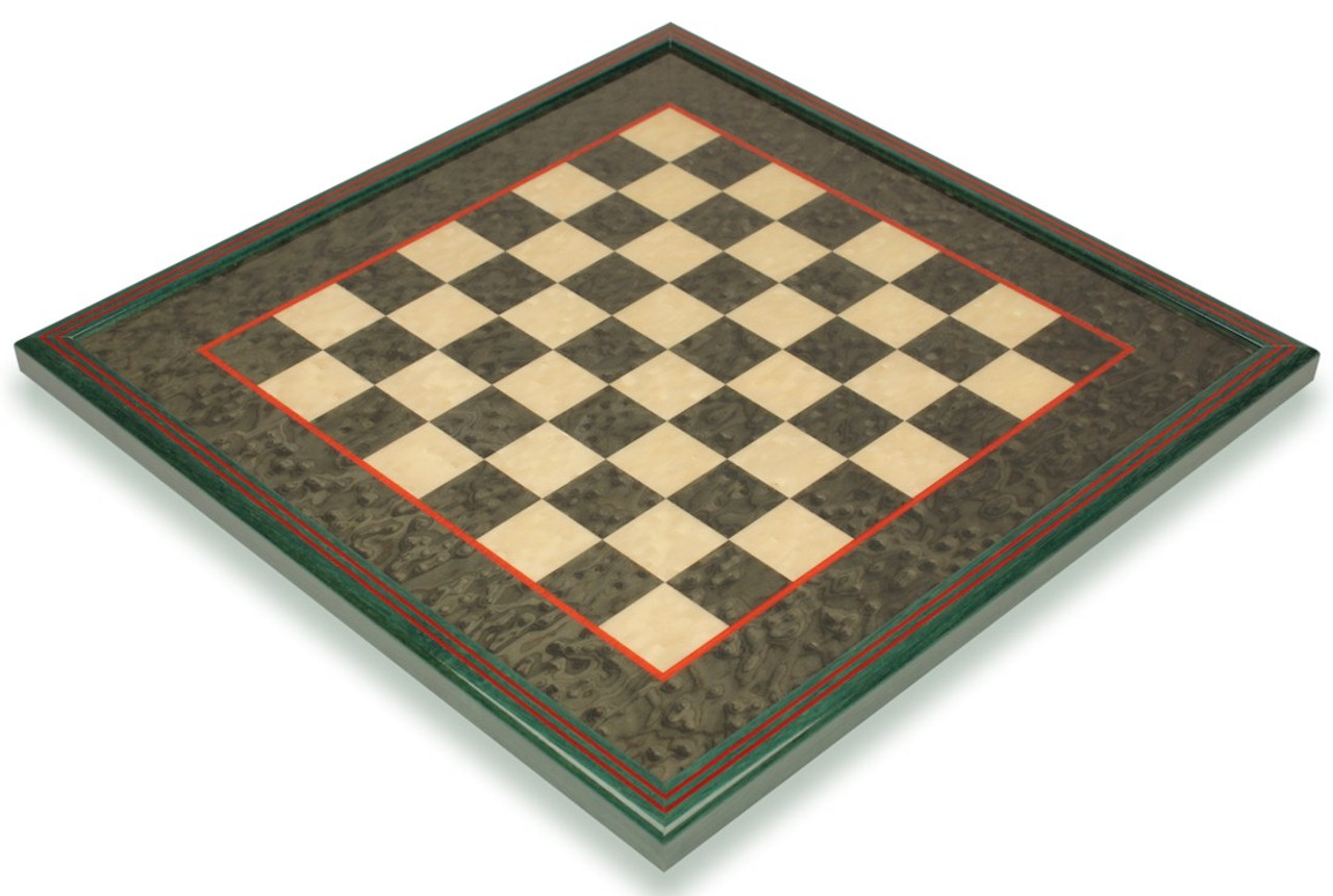 Decorative Staunton Silver & Black Anodized Chess Set with Brown Ash Burl  Board - 3.5 King - The Chess Store