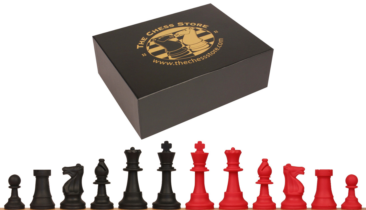Standard Club Silicone Chess Set Black & Red Pieces - 3.5 King