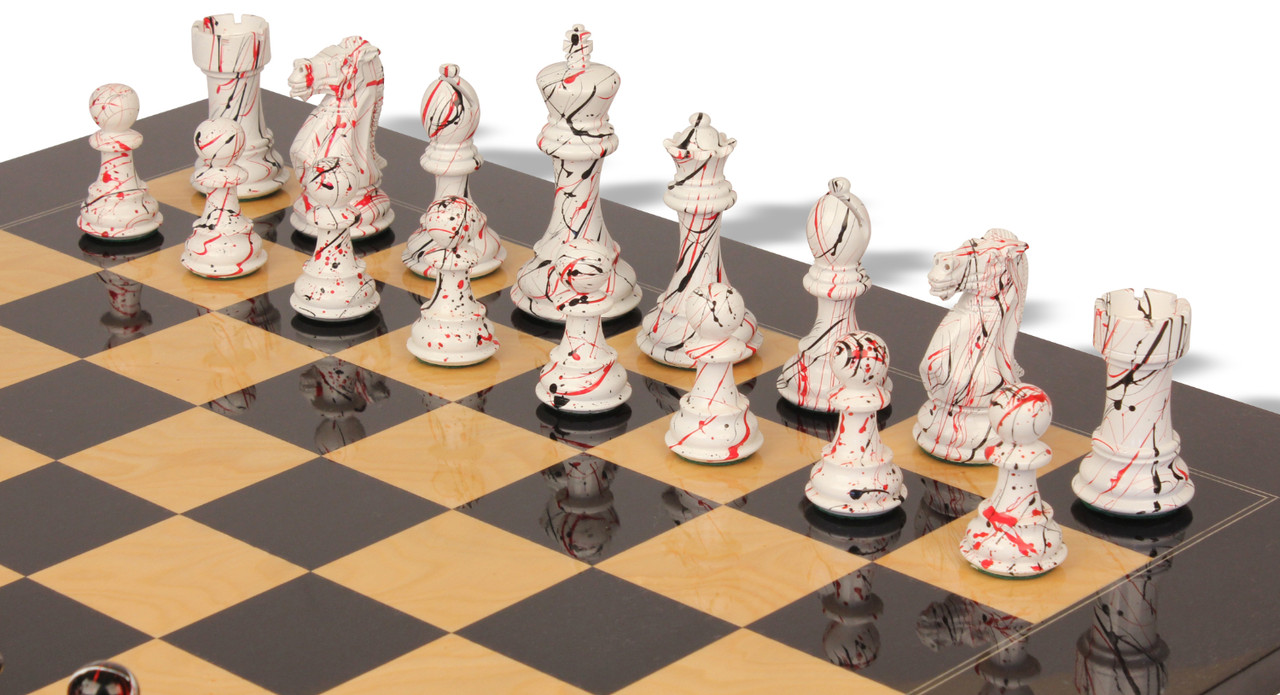 BRASS METAL MODERN ART DECO STAUNTON Chess Set W 18" Cherry Burlwood Color Board 