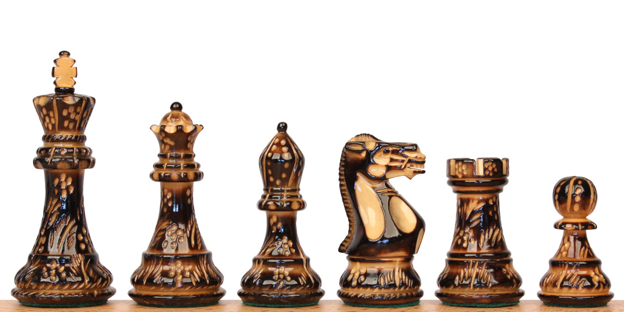 Parker Staunton Chess Set Burnt Boxwood Pieces with The Queen's