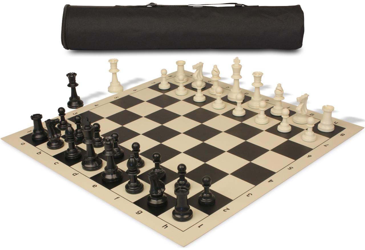 Archer's Bag Standard Club Plastic Chess Set Black & Ivory Pieces