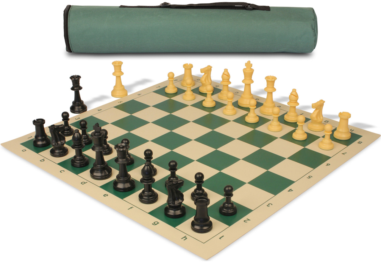 Archer's Bag Standard Club Plastic Chess Set Black & Camel Pieces