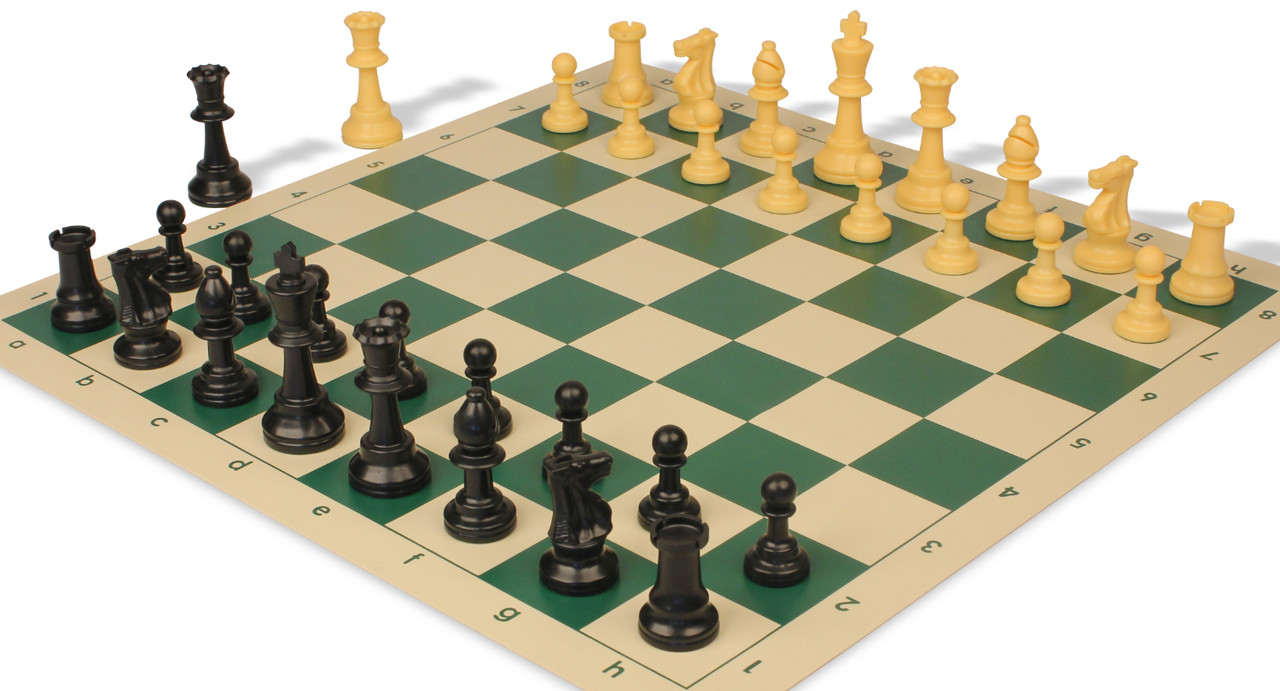 Archer's Bag Standard Club Plastic Chess Set Black & Camel Pieces