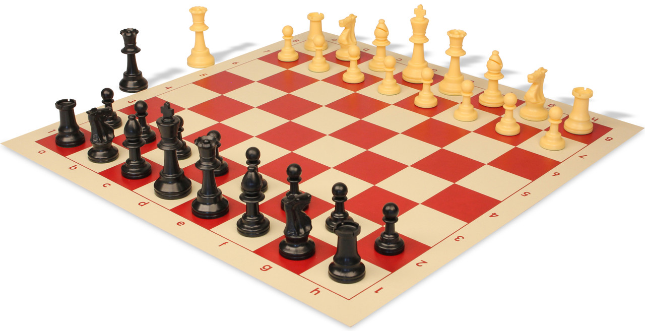 Archer's Bag Standard Club Plastic Chess Set Black & Camel Pieces