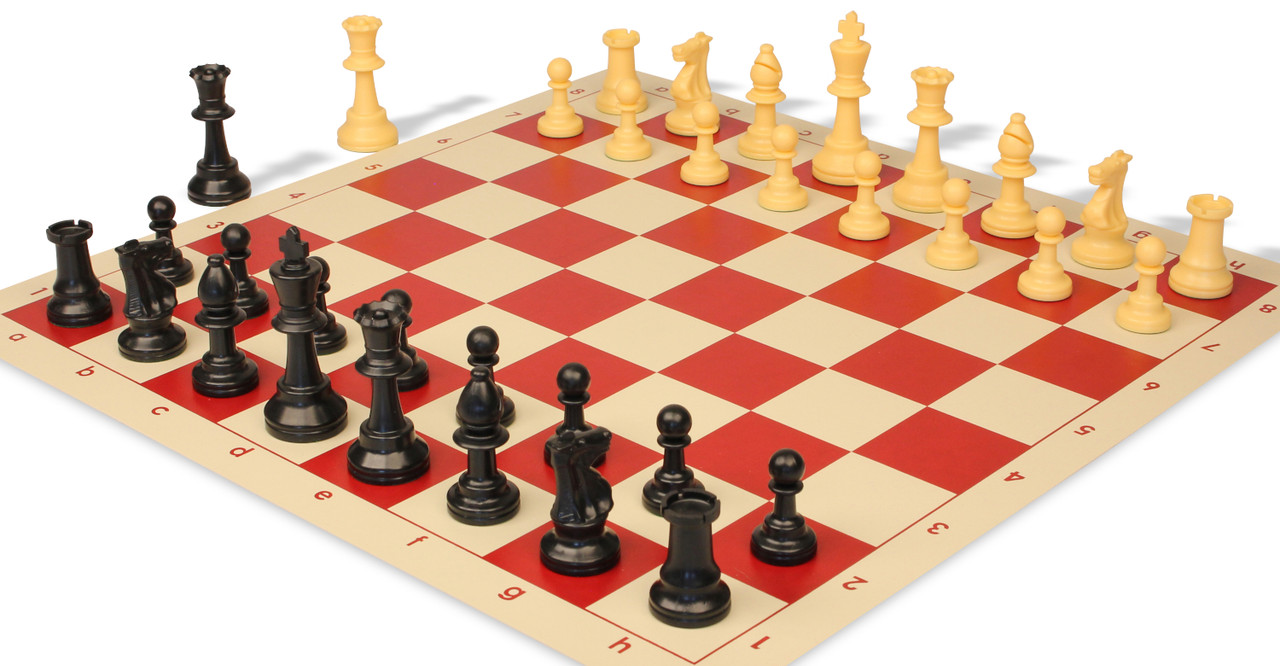 Archer's Bag Standard Club Plastic Chess Set Black & Camel Pieces