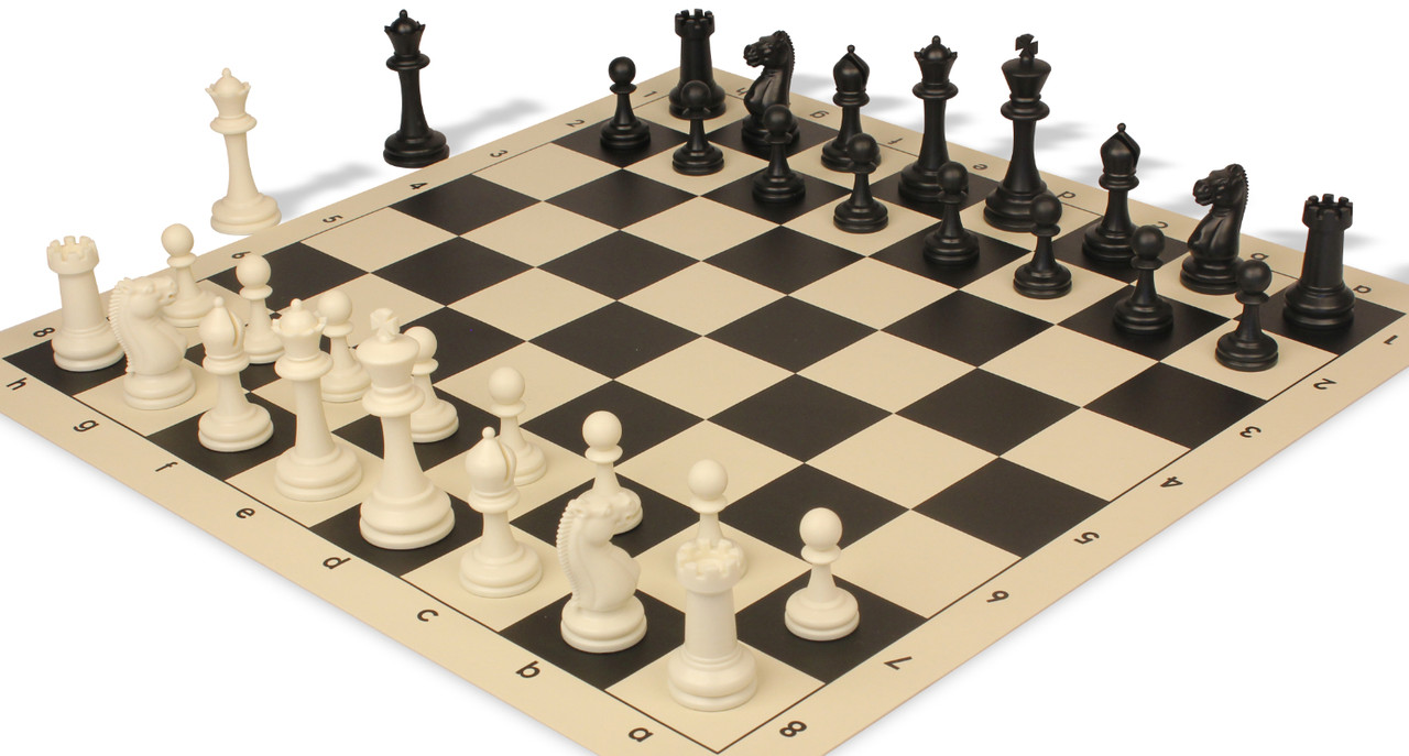 Archer Triple Weighted Chess Set Vinyl Board w/ Pieces & Bag Black White 