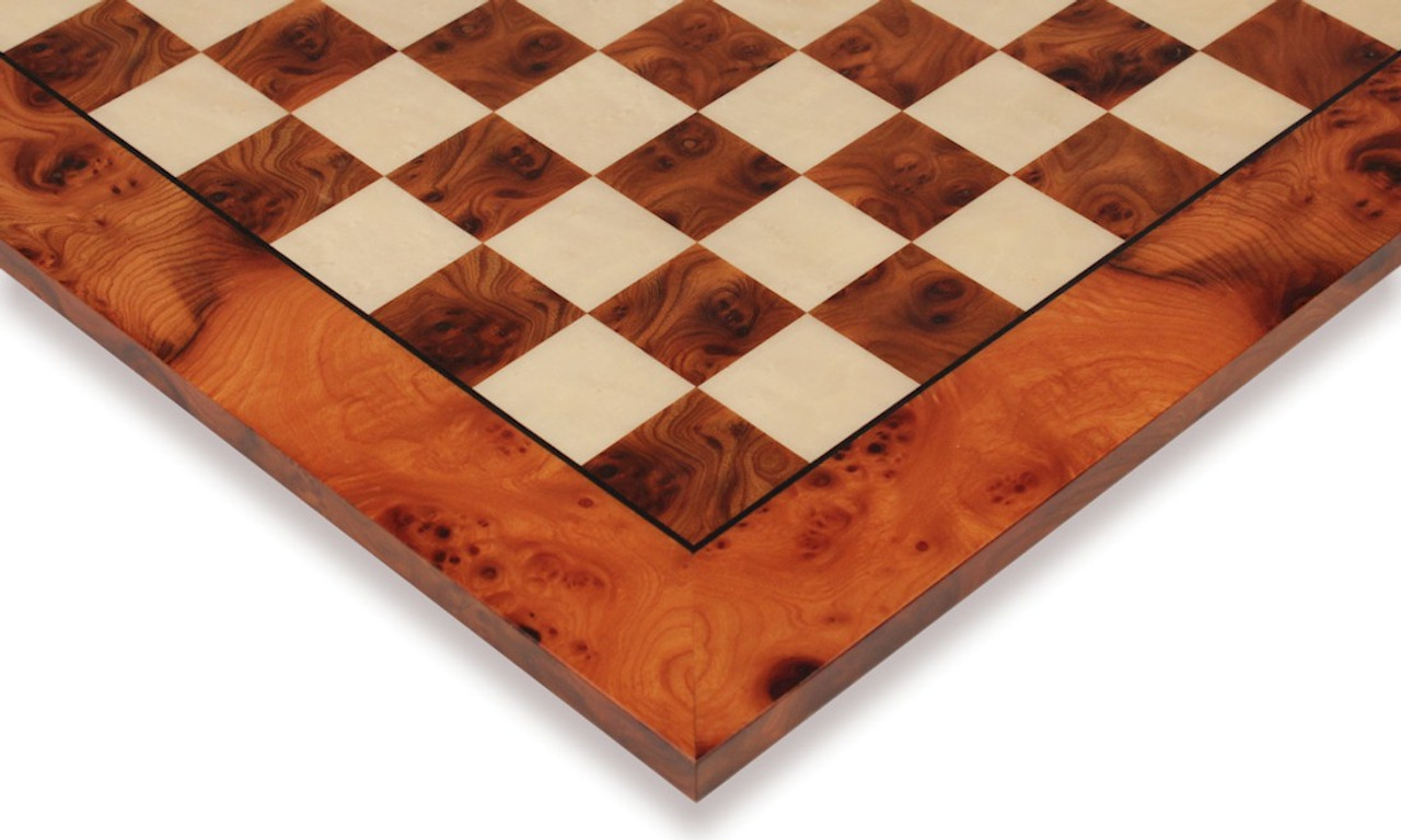 Solid Brass Pieces and Chess Table with Inlaid Briar Elm Board - Chessmove