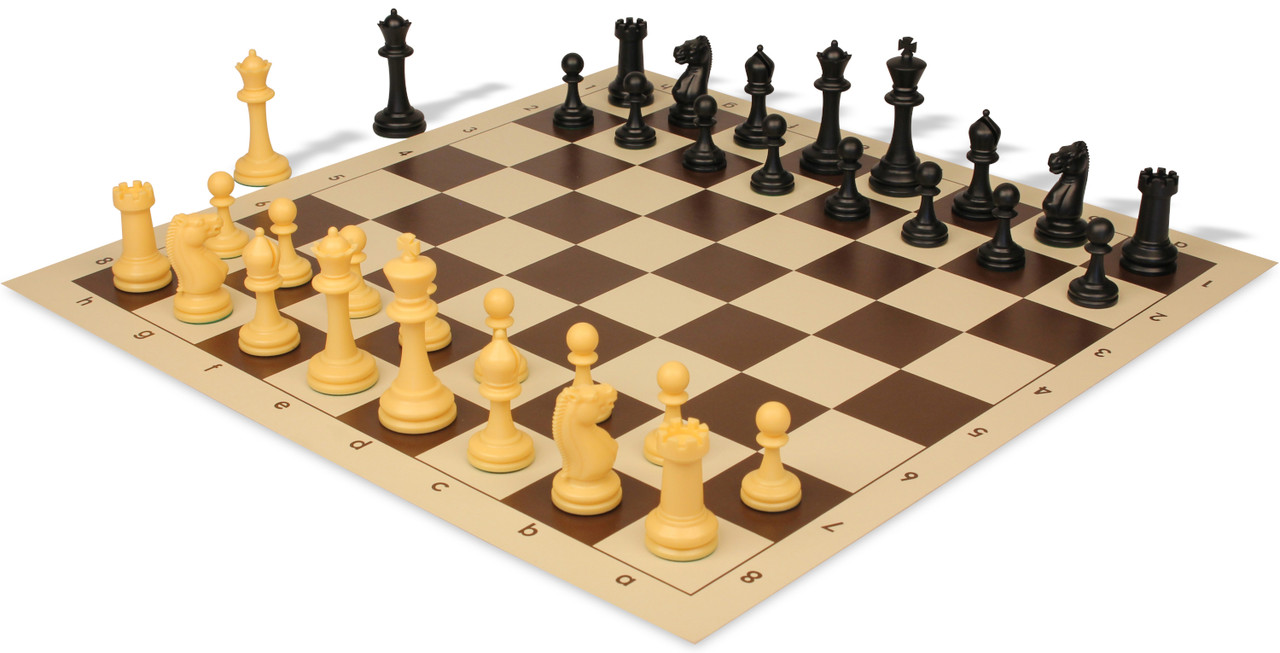 Master Series Easy-Carry Plastic Chess Set Black & Camel Pieces