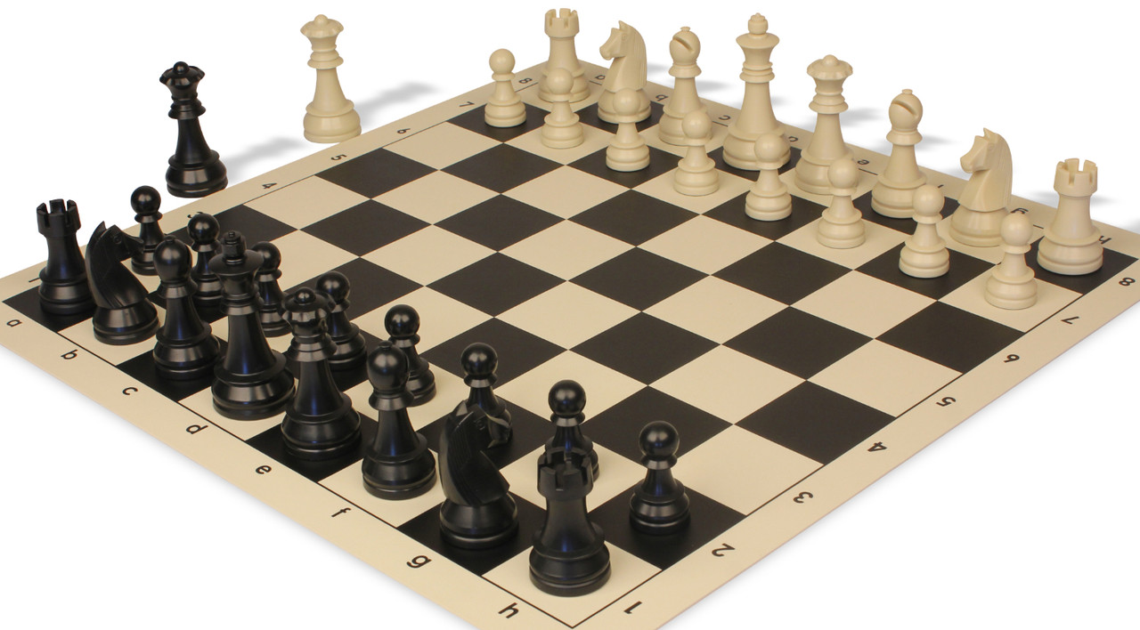Tournament Special Plastic Chess Set - Black & Aged Ivory Pieces
