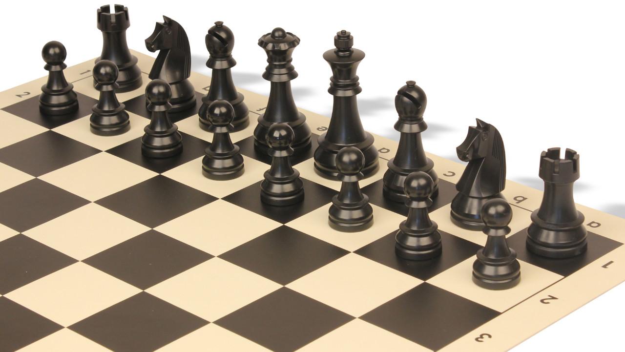 Analysis Chess Set - 12” Black Vinyl Chess Board – 32 Black