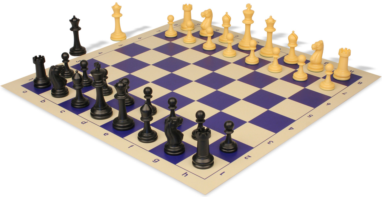 Master Series Plastic Chess Set - Black & Camel Pieces with Vinyl