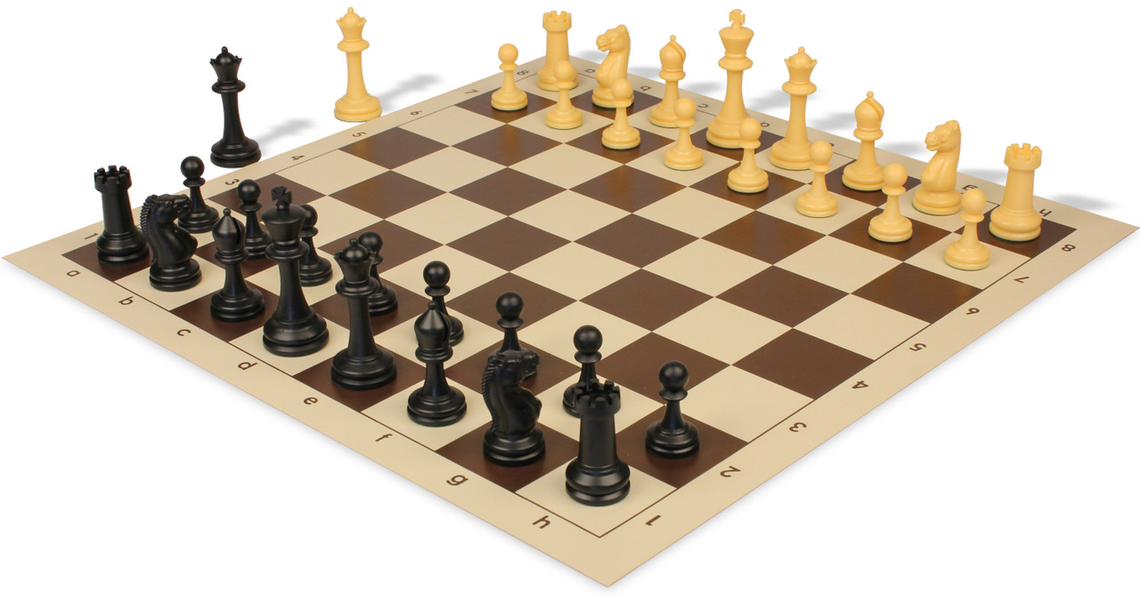 Master Series Plastic Chess Set - Black & Camel Pieces with Vinyl