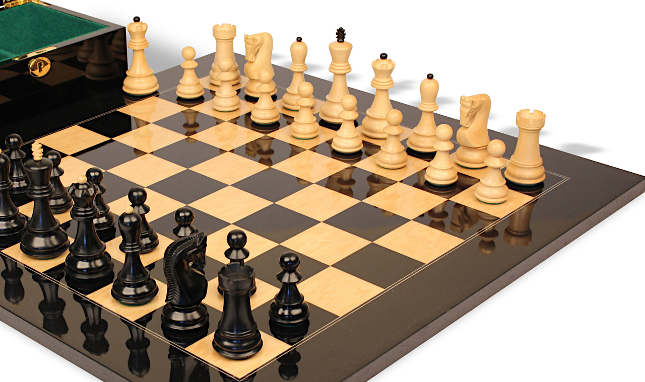 Zagreb Series Chess Set - Ebony & Boxwood Pieces - Black & Ash