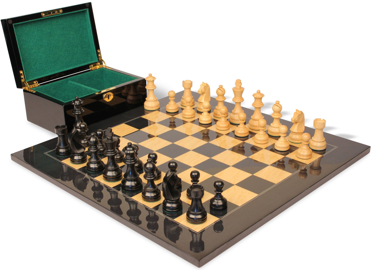 The Queen's Gambit Chess Set with Ebonized & Boxwood Pieces - 3.75