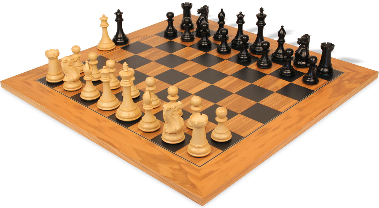 New Exclusive Staunton Chess Set Ebonized & Boxwood Pieces with The Queen's  Gambit Chess Board - 3.5 King - The Chess Store