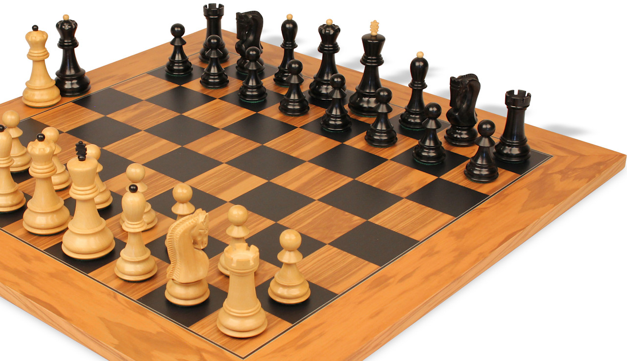 Olive Wood & Black Deluxe Chess Board 2 Squares