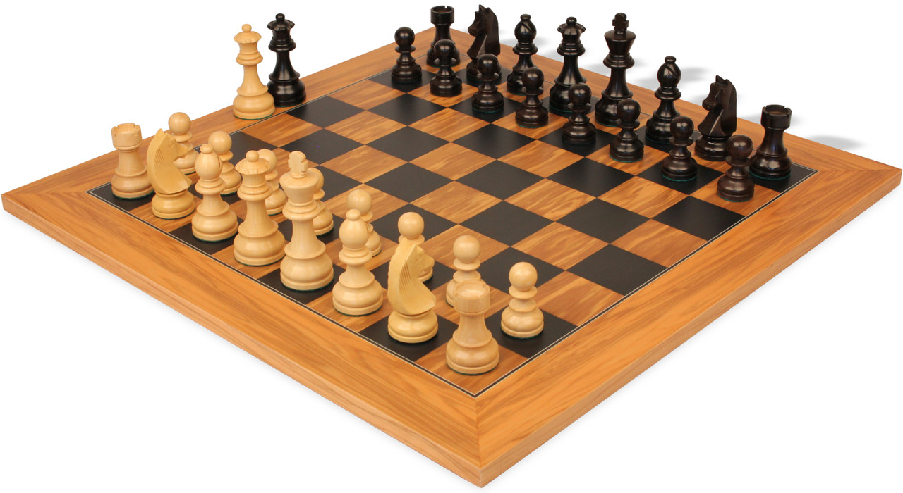 German Knight Staunton Chess Set with Ebonized & Boxwood Pieces - 3.75  King - The Chess Store