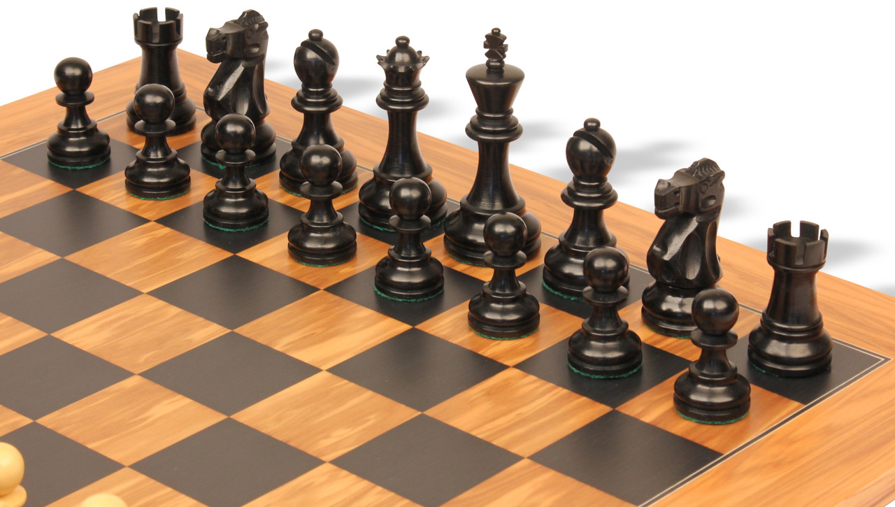 Deluxe Old Club Series Chess Set Ebony & Boxwood Pieces with Olive Wood &  Black Deluxe Board - 3.75 King