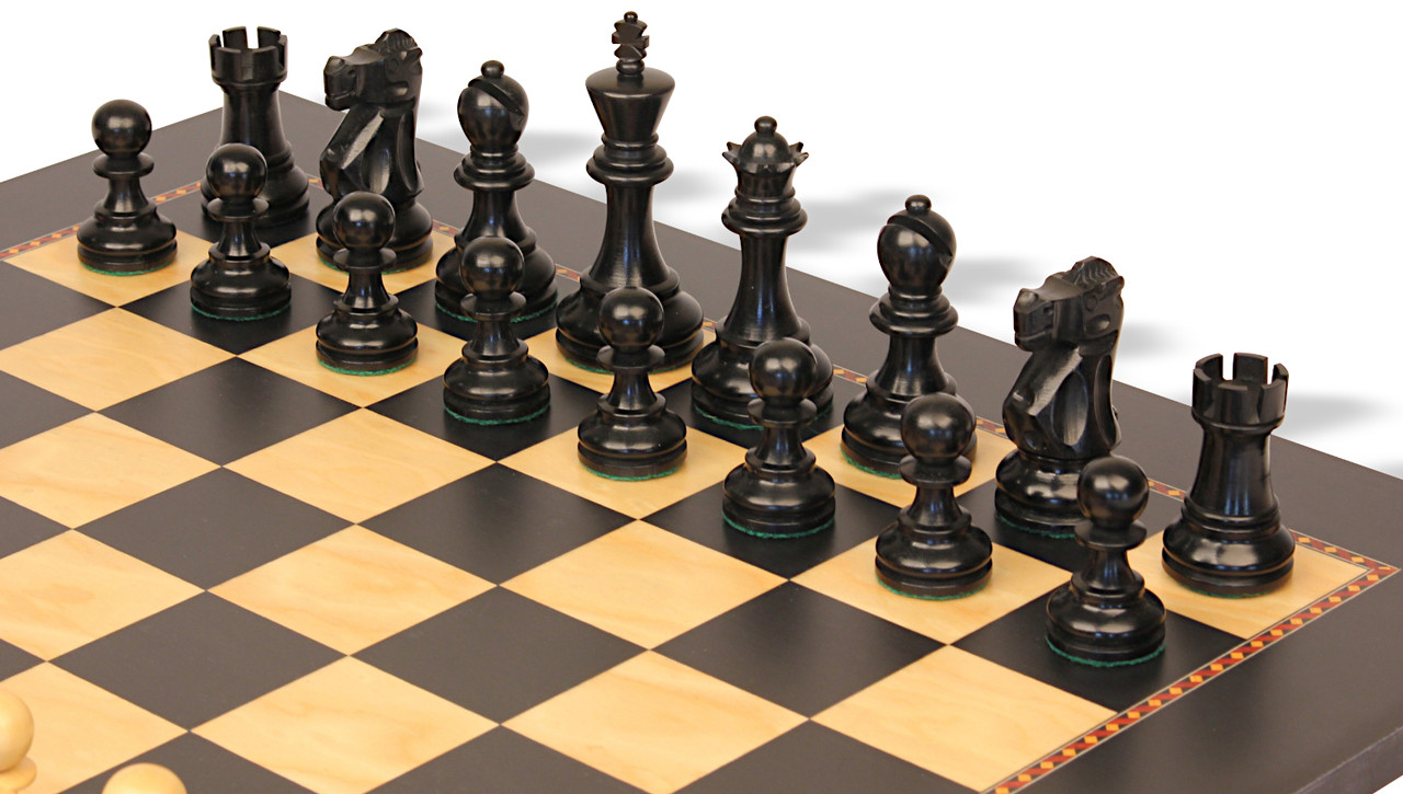 Deluxe Old Club Staunton Chess Set Ebony Boxwood Pieces with Black