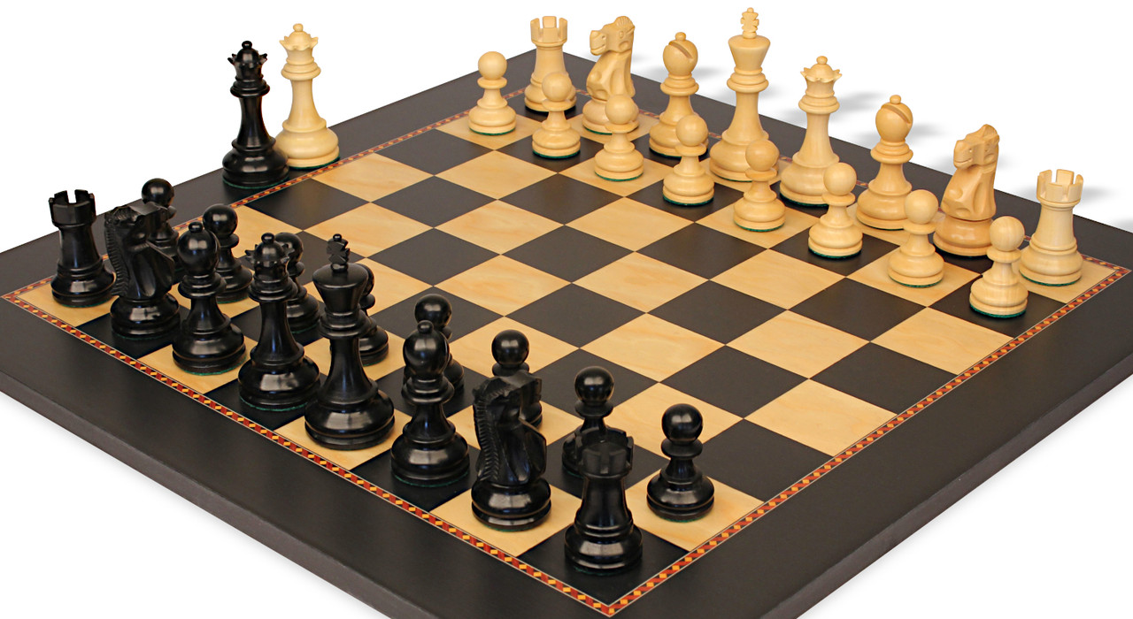 Deluxe Old Club Series Chess Set Ebony & Boxwood Pieces with Olive Wood &  Black Deluxe Board - 3.75 King