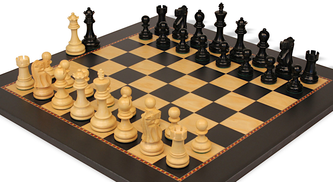 Vintage wooden chess set with queen gambit opening, close-up view