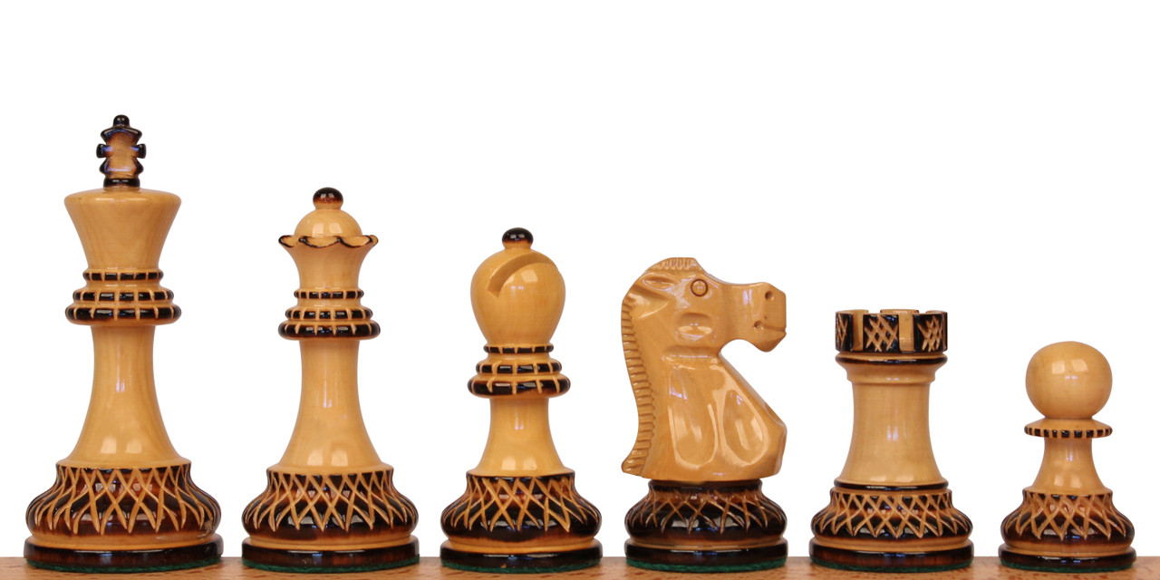 Deluxe Old Club Series Chess Set Ebony & Boxwood Pieces with Olive Wood &  Black Deluxe Board - 3.75 King