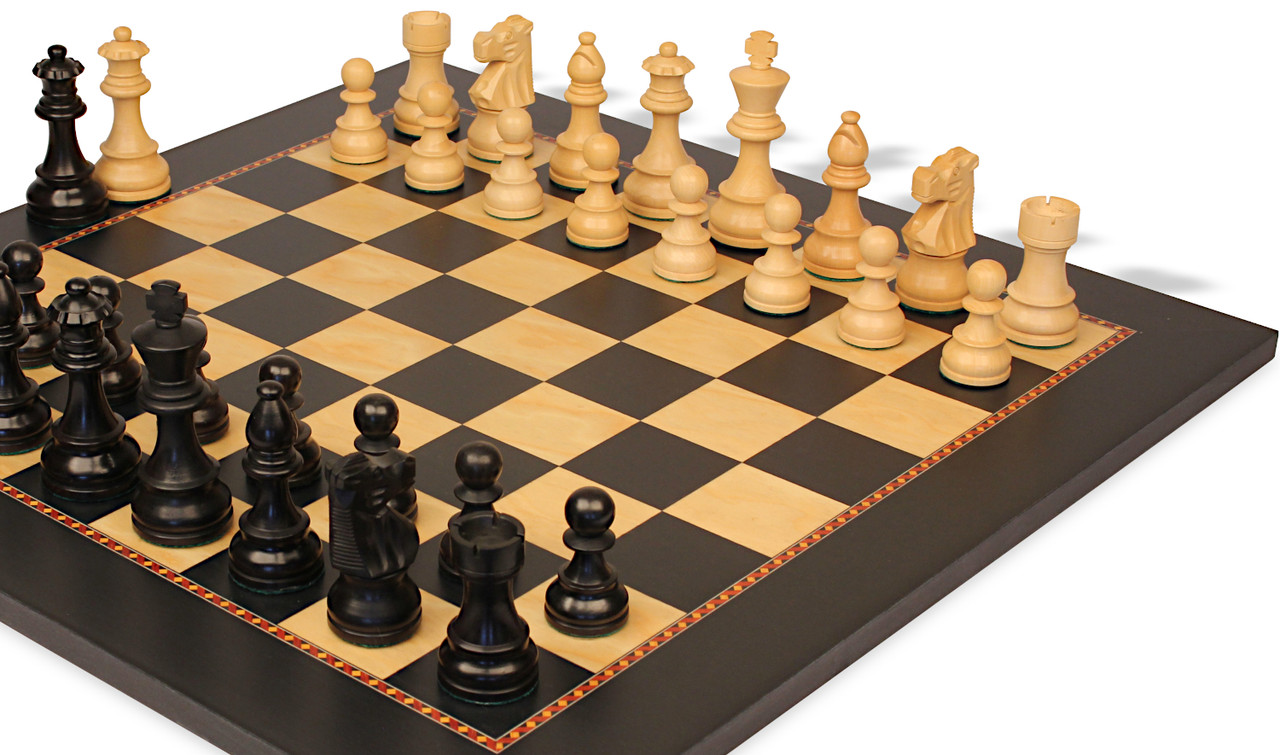 French Lardy Staunton Chess Set Ebonized & Boxwood Pieces with Classic  Walnut Board & Box - 3.75 King