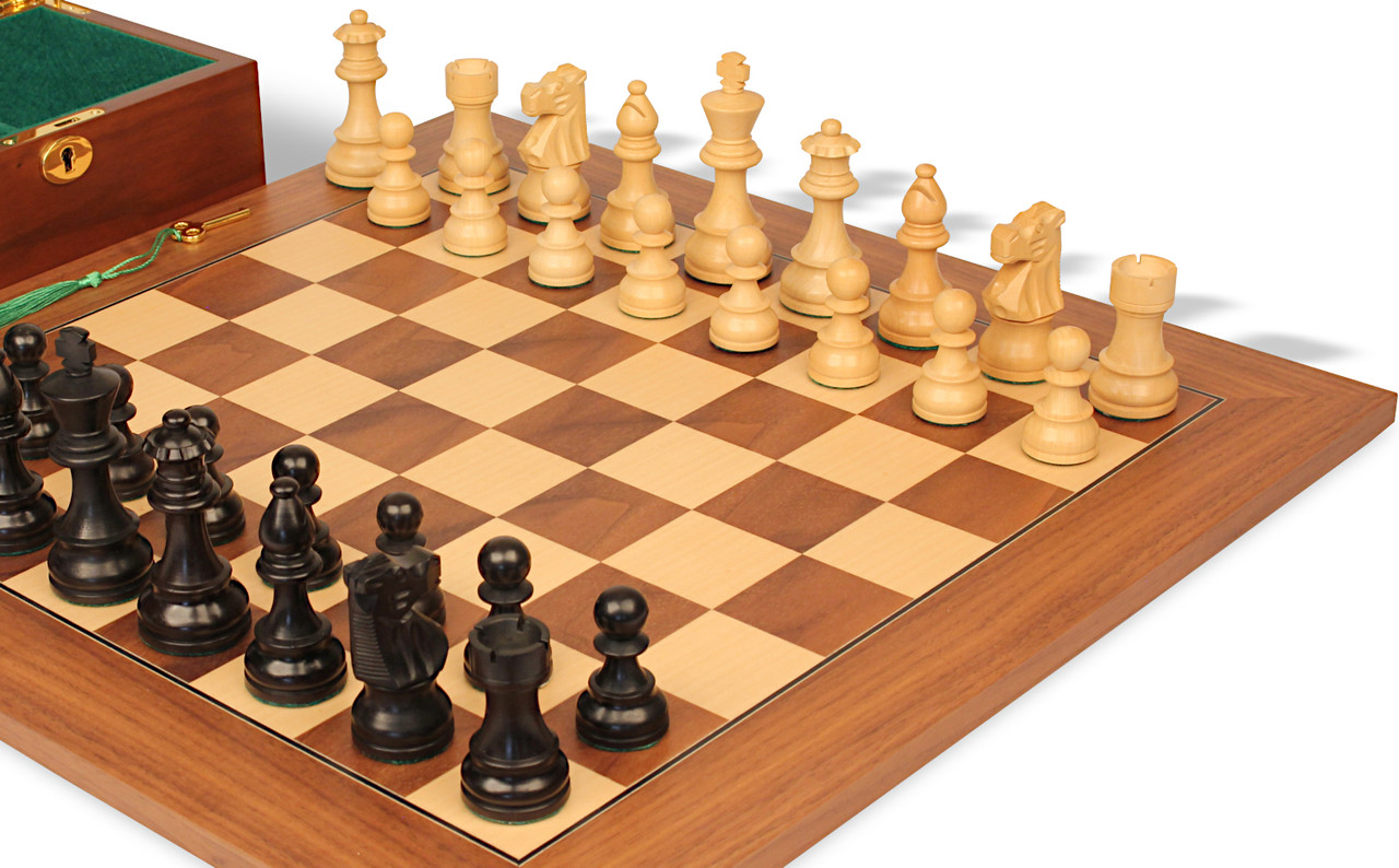 French Lardy Staunton Chess Set Ebonized & Boxwood Pieces with Classic  Walnut Board & Box - 3.75 King