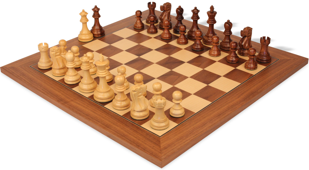 Deluxe Old Club Staunton Chess Set Golden Rosewood & Boxwood