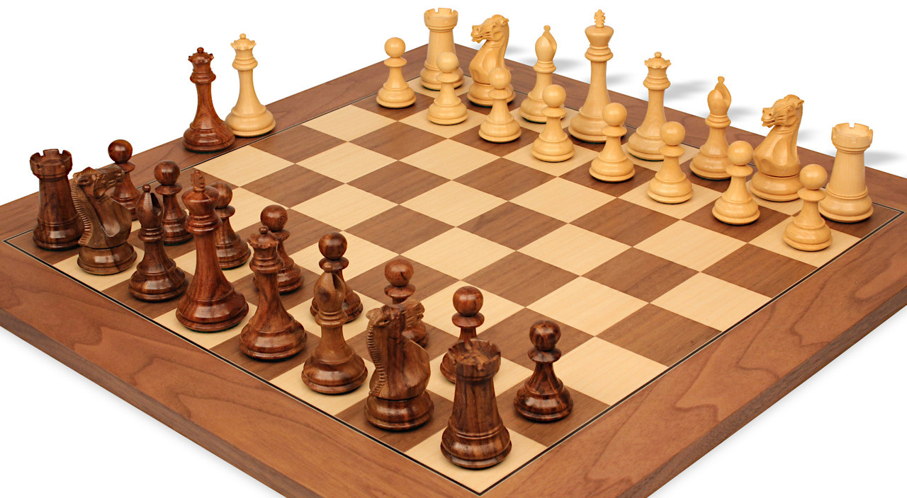 New Exclusive Staunton Chess Set Golden Rosewood & Boxwood