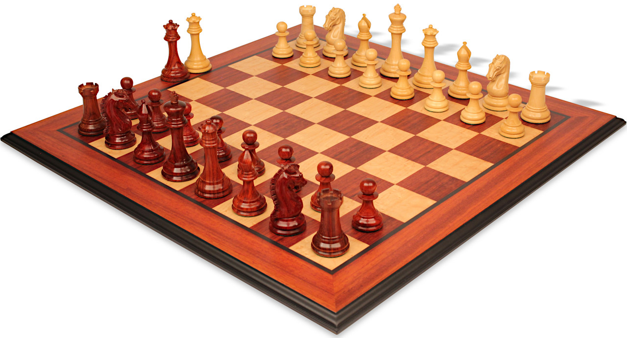 The Craftsman Series Chess Set Padauk & Boxwood Pieces with Padauk & Bird's  Eye Maple Molded Edge Board - 3.75