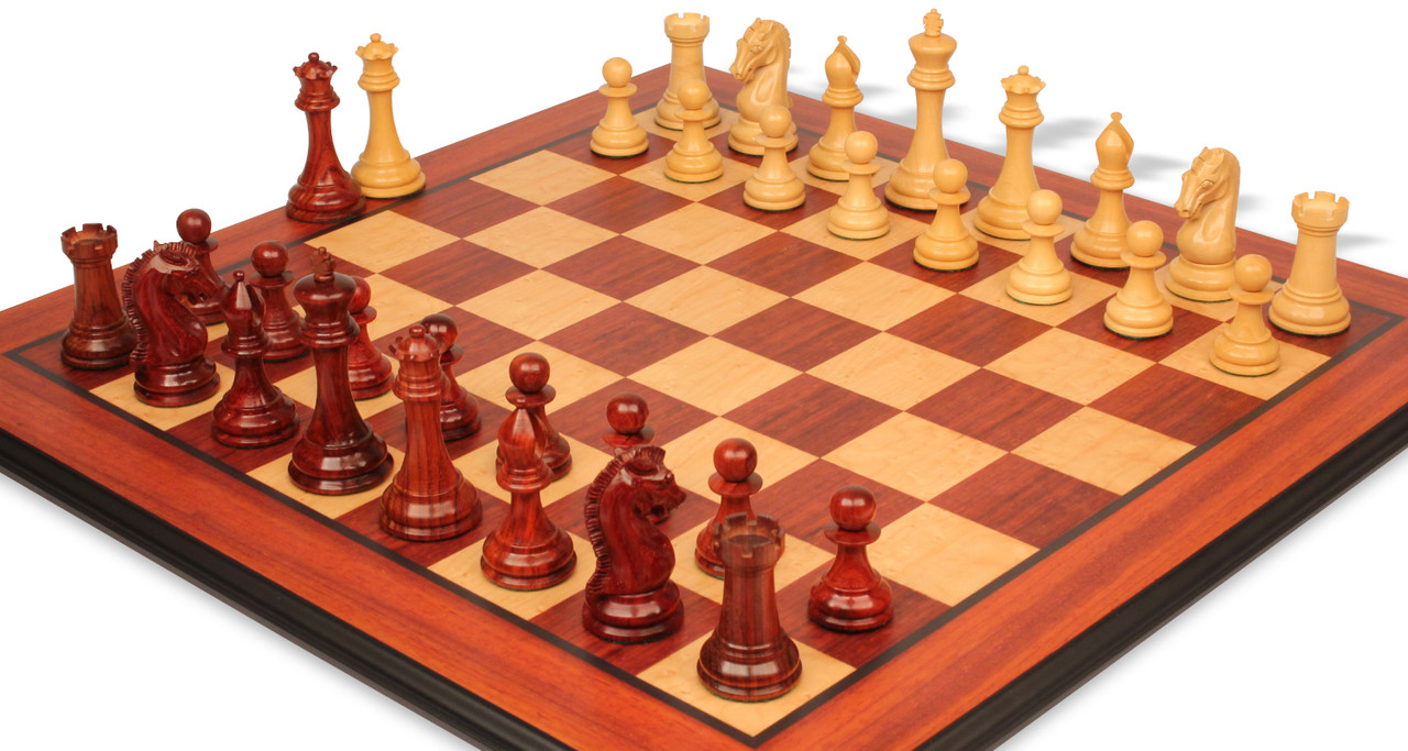 The Craftsman Series Chess Set Padauk & Boxwood Pieces with Padauk & Bird's  Eye Maple Molded Edge Board - 3.75