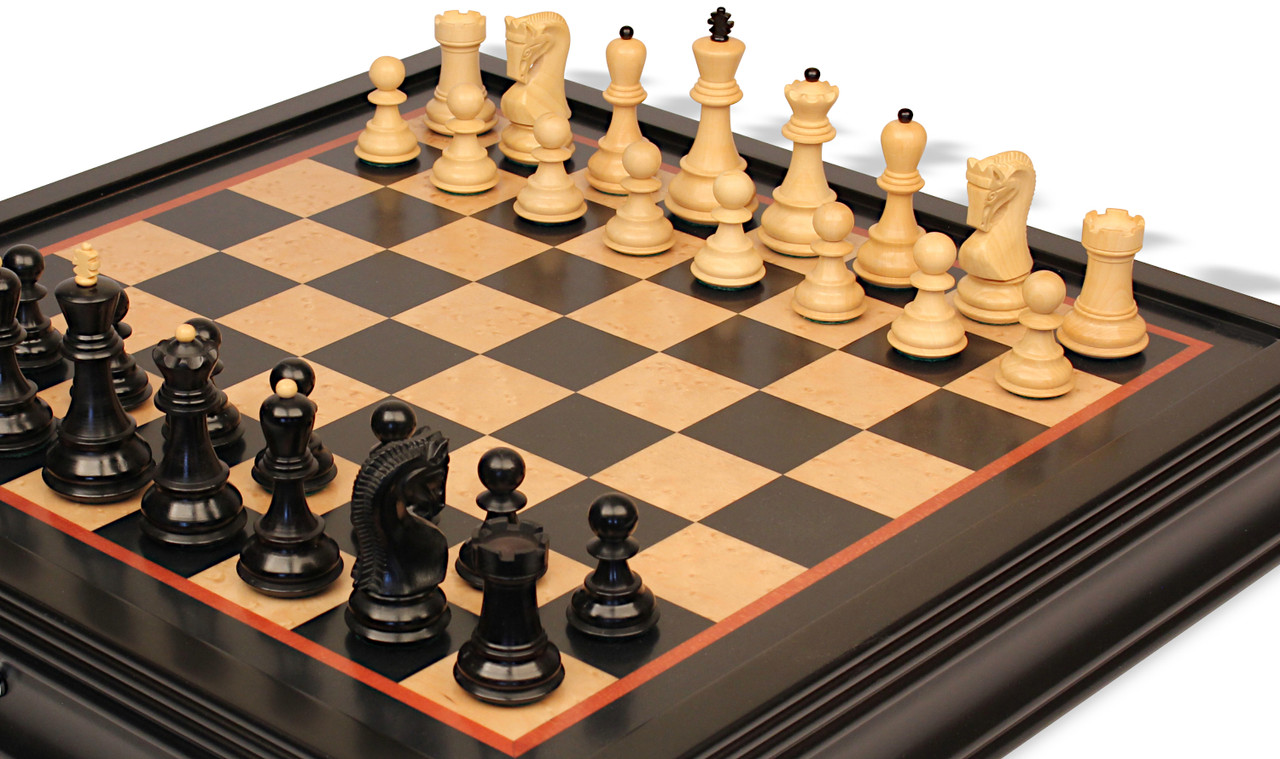 Zagreb Series Chess Set Ebonized u0026 Boxwood Pieces with Black u0026 Bird's-Eye  Maple Chess Case - 3.25 King