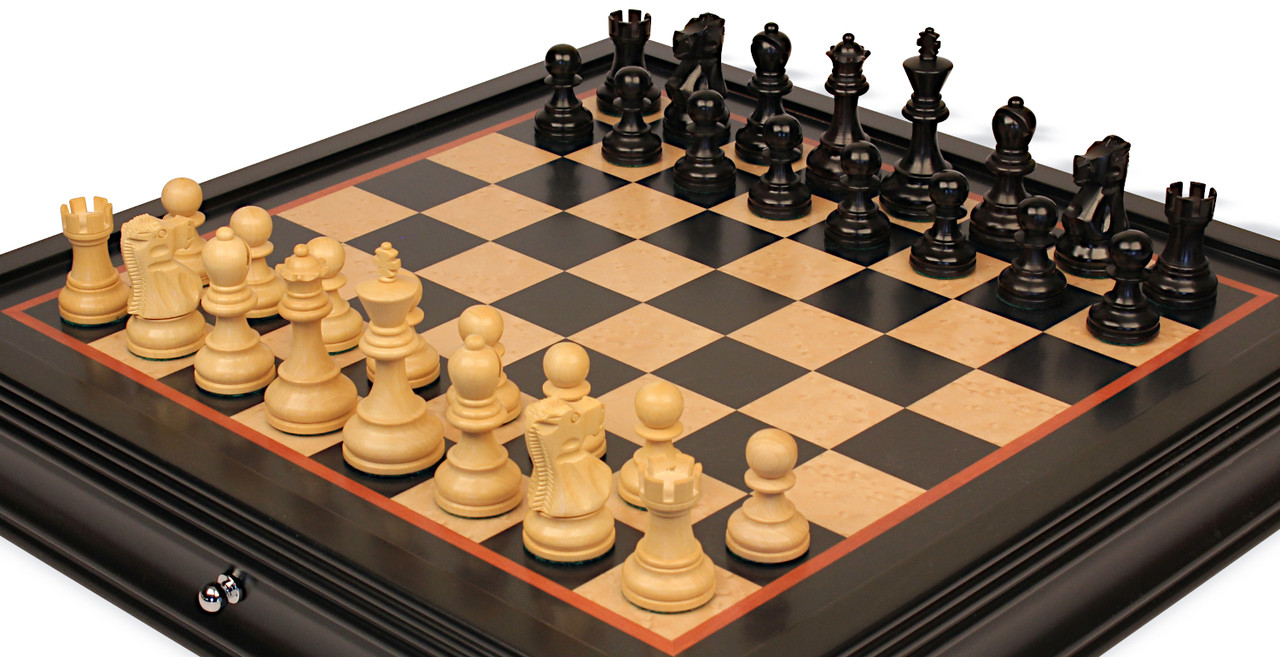 Deluxe Old Club Staunton Chess Set Ebony Boxwood Pieces with