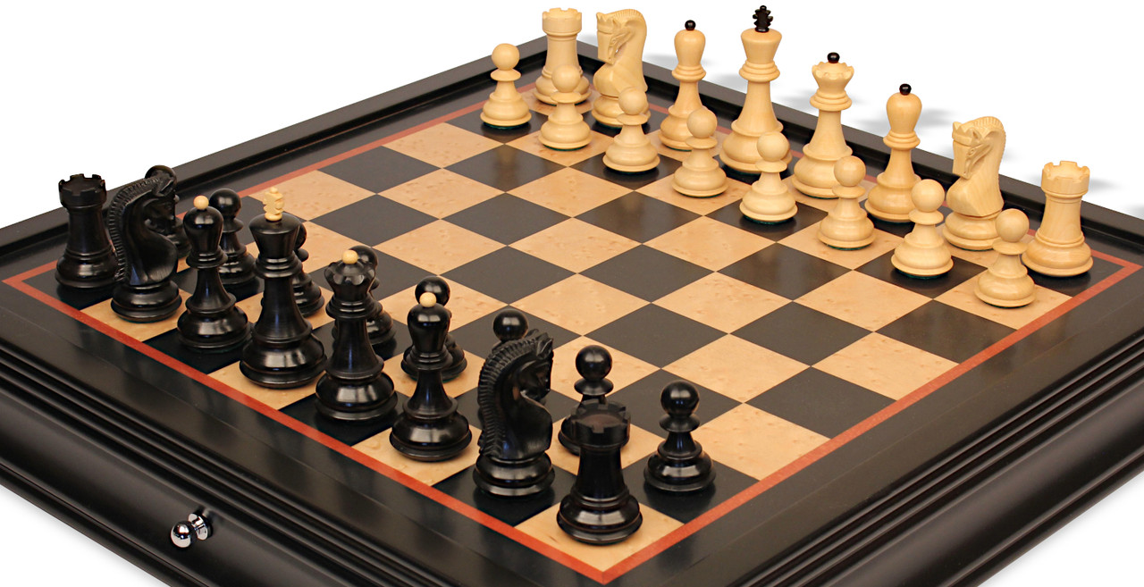 Zagreb Series Chess Set - Ebony & Boxwood Pieces - Black & Bird's
