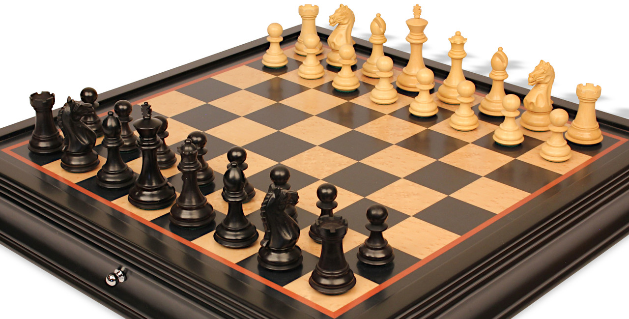 Fierce Knight Staunton Chess Set Ebonized & Boxwood Pieces