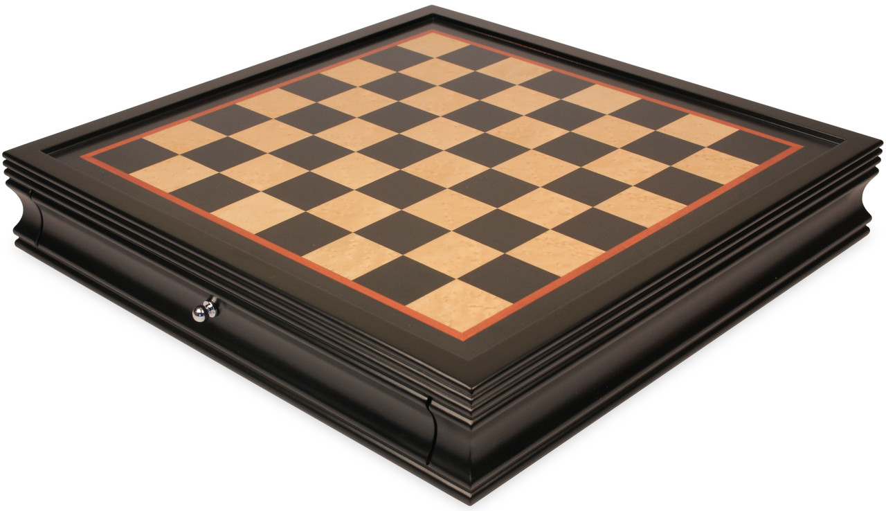 プレミア　チェス Deluxe Two-Drawer Black & Bird's-Eye Maple Chess Case - 1.7