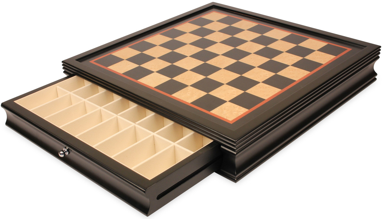 CHESS淳 Deluxe Two-Drawer Black & Bird's-Eye Maple Chess Case - 1.7