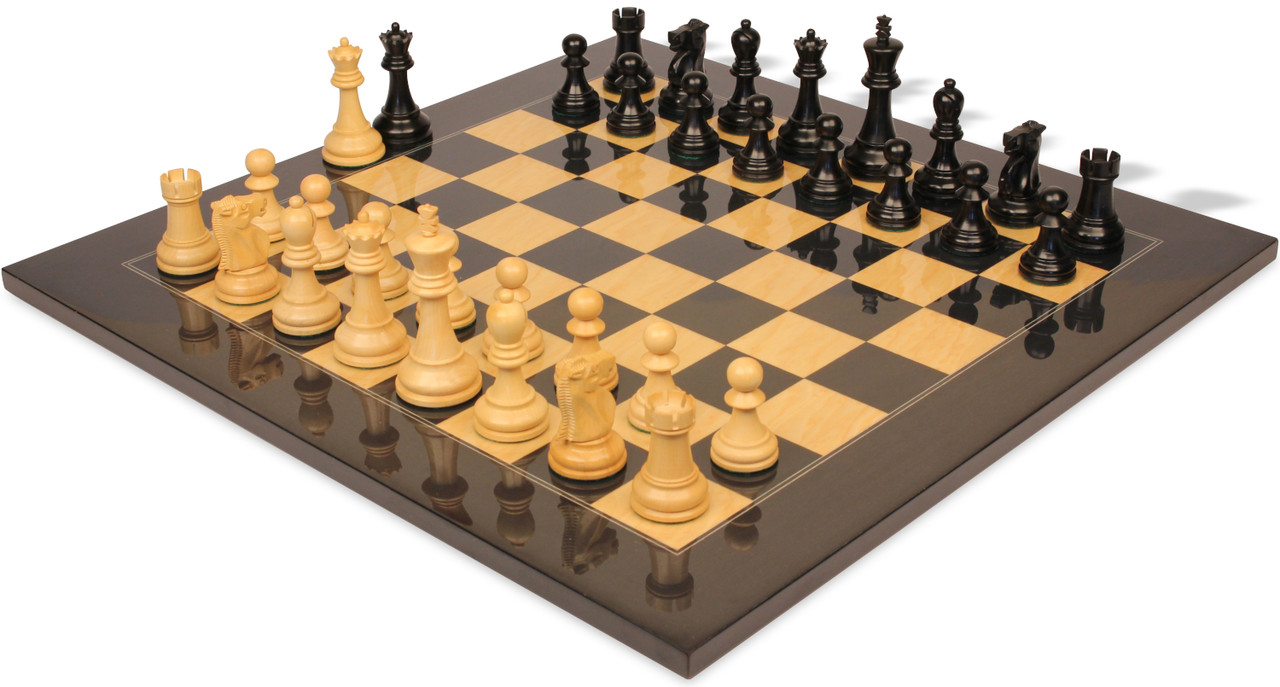 Reykjavik Series Chess Set Ebony & Boxwood Pieces with Black & Ash