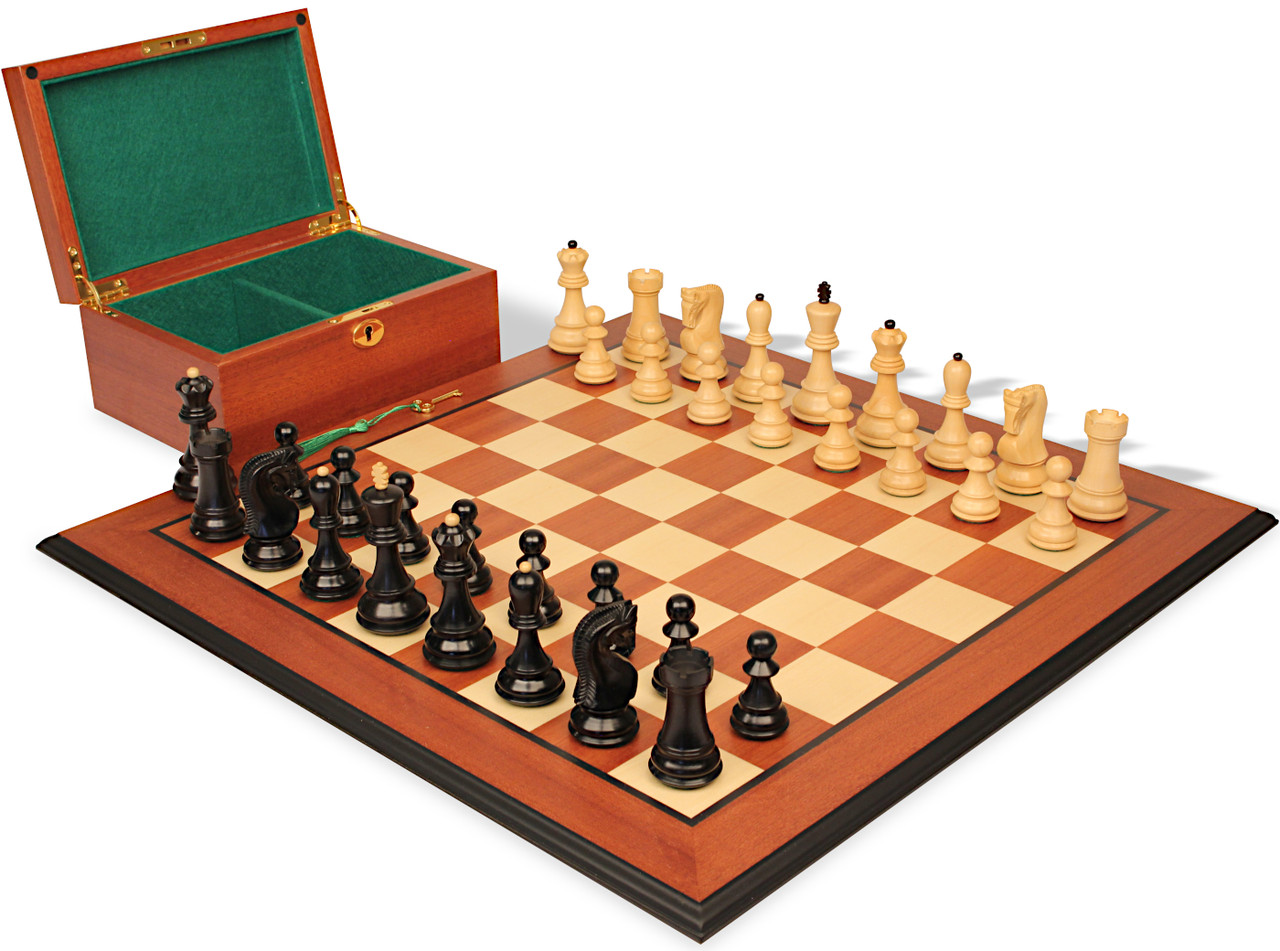 Zagreb Series Chess Set - Ebonized & Boxwood Pieces - Mahogany