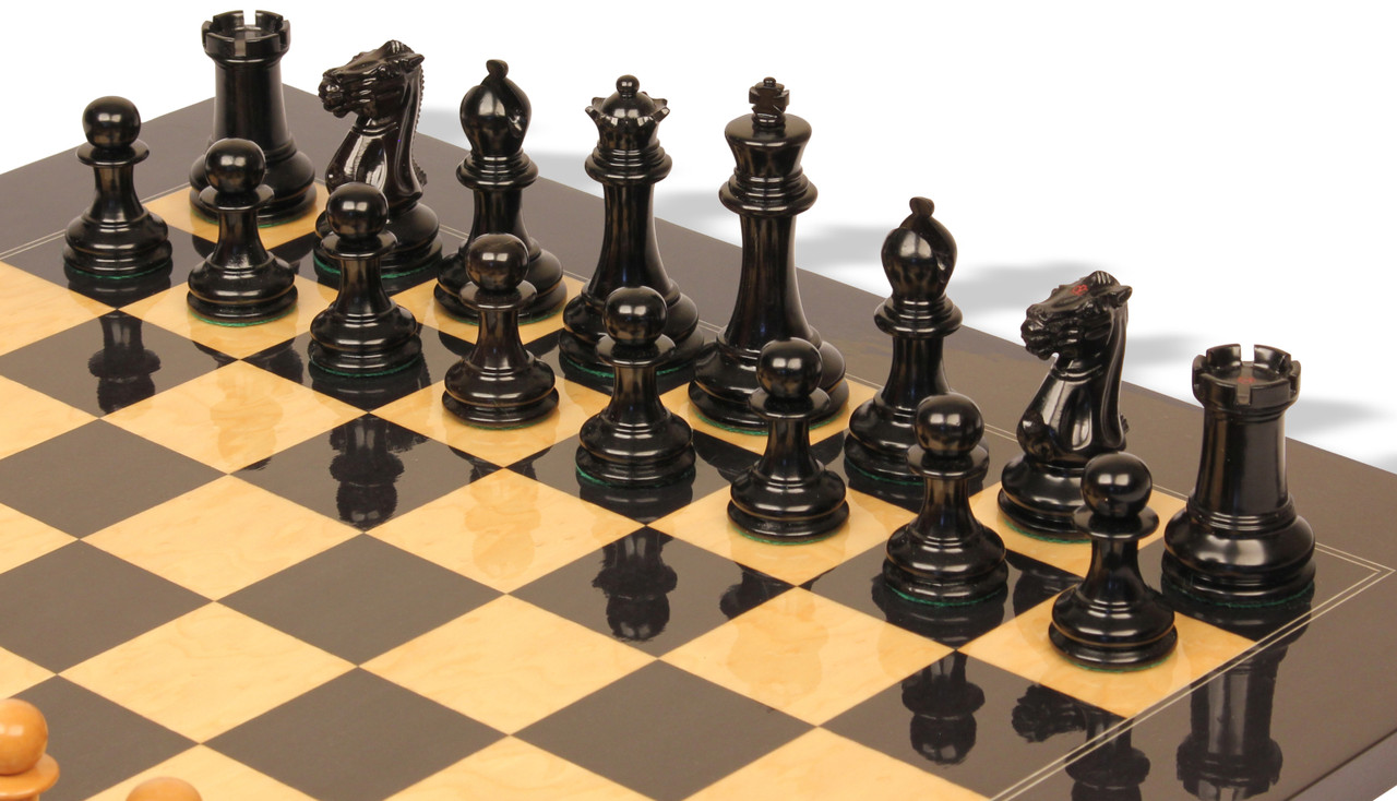 1849 Heirloom Staunton Chess Set Ebony & Aged Boxwood Pieces with Black &  Ash Burl Chess Board & Box - 3.5