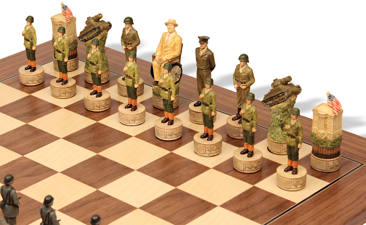 World War II Theme Chess Set with Walnut & Maple Deluxe Board