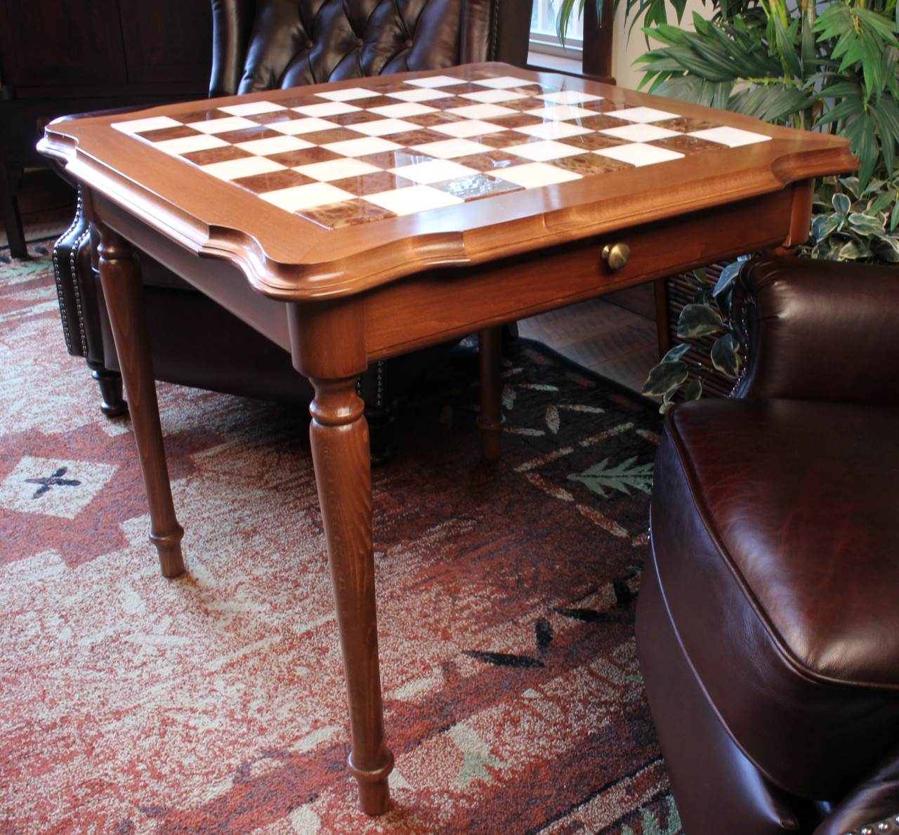 Italfama Marble & Tilia Wood Two-Drawer Chess Table with Hand Painted ...
