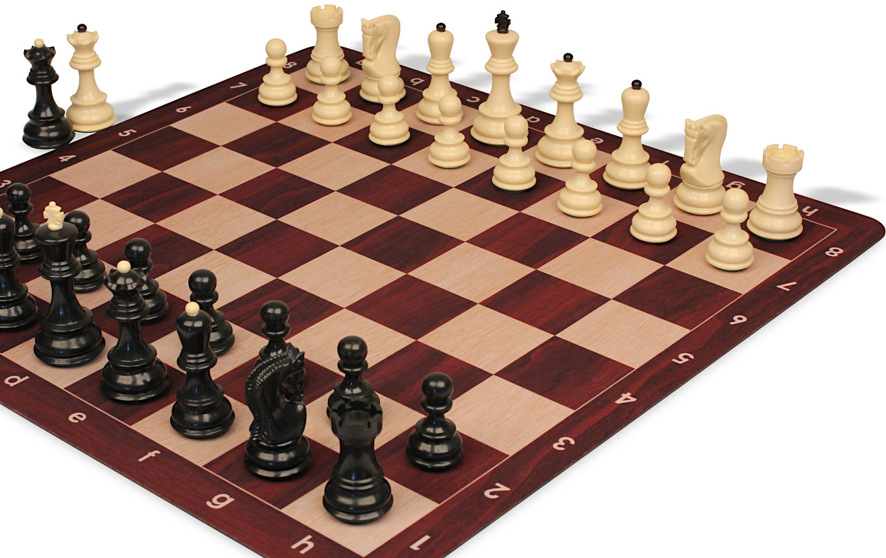 Zagreb Plastic Chess Set Black & Aged Ivory Pieces with
