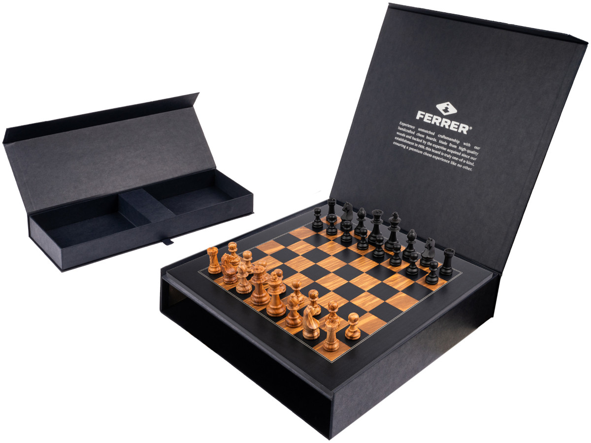 Deluxe Black & Olive Wood Chess Set by Rechapados Ferrer - 3.75