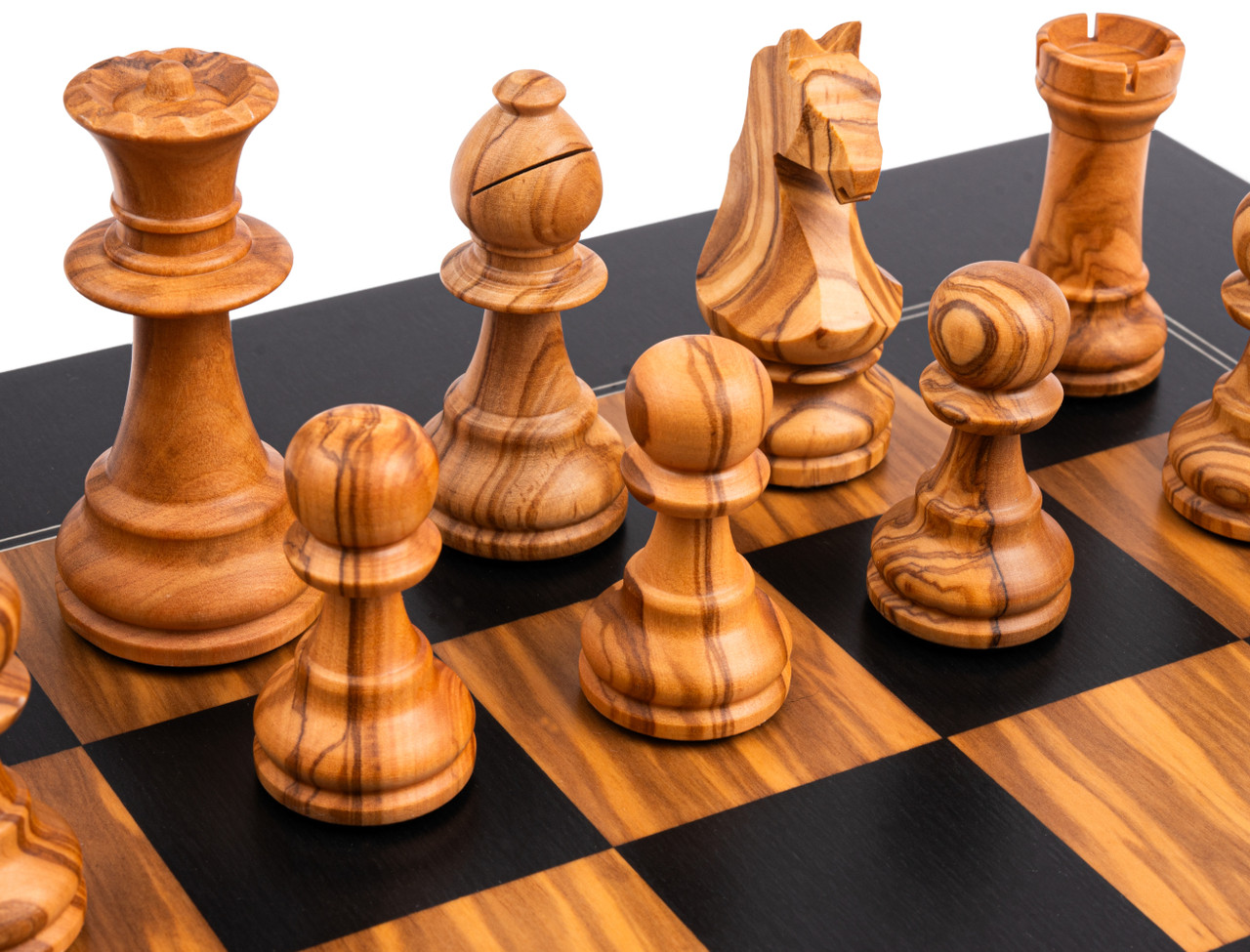 Deluxe Black & Olive Wood Chess Set by Rechapados Ferrer - 3.75
